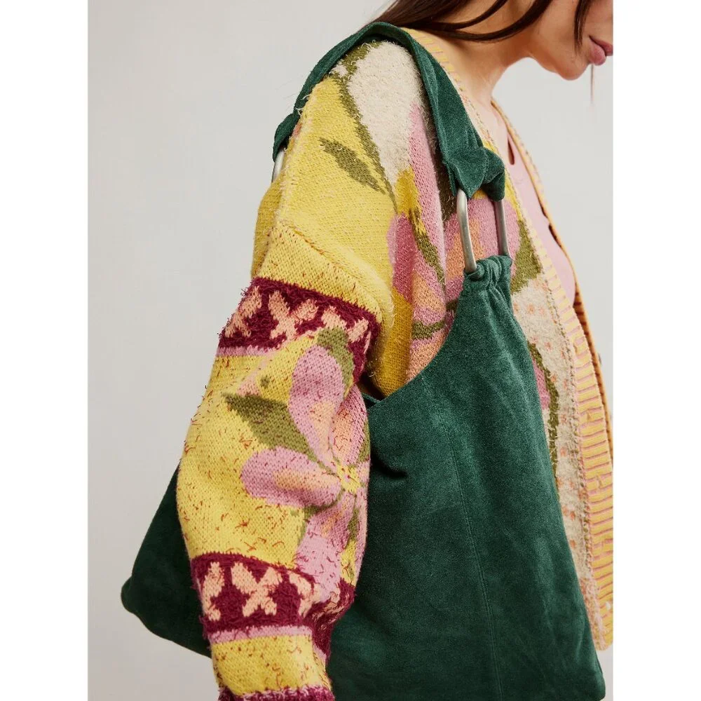 FREE PEOPLE Bobbi Slouch Suede Tote / Pine - Picture 2 of 5